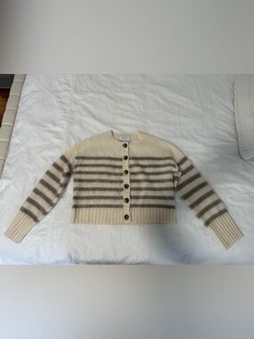 La Ligne Cream & Taupe Striped Button-Front Cardigan Cashmere